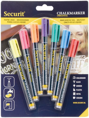 Krijtstift Securit SMA-100 rond ass 1-2mm blister à 7 stuks