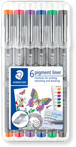 Fineliner Staedtler Pigment 308 0.3mm set à 6st assorti