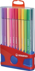 Viltstift STABILO Pen 68/20 ColorParade in rood/blauw etui M ass 20st