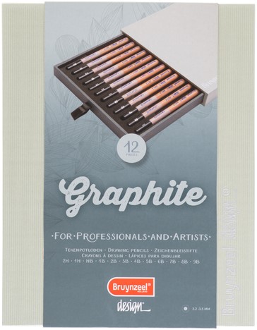 Grafietpotlood Bruynzeel Design met luxe bewaardoos 12 hardheden grijs