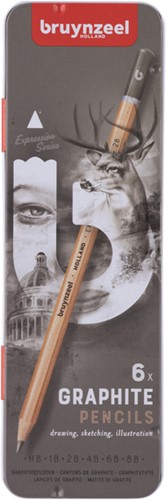 Grafietpotlood Bruynzeel Expression set à 6 hardheden grijs