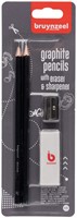 Grafietpotlood Bruynzeel Teens HB met puntenslijper en gum set à 4 delen