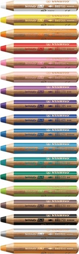 Kleurpotloden STABILO 880 woody 3 in 1 Arty + slijper+penseel ass 18st-2