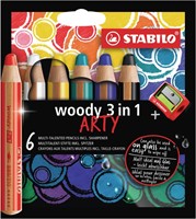 Kleurpotloden STABILO 880 woody 3 in 1 Arty incl puntenslijper ass 6st