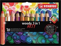 Kleurpotloden STABILO 880 woody 3 in 1 Arty incl slijper ass 10st