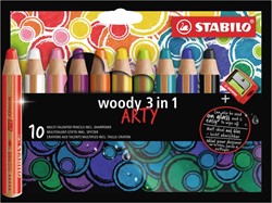 Kleurpotloden STABILO 880 woody 3 in 1 Arty incl slijper ass 10st