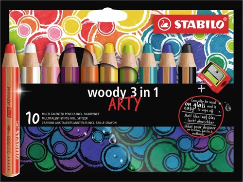 Kleurpotloden STABILO 880 woody 3 in 1 Arty incl slijper ass 10st