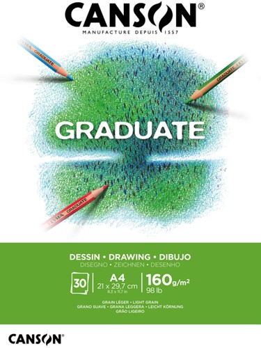 Tekenpapier Canson Graduate Drawing 30vel 160gr A4 helderwit