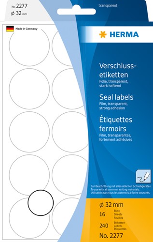 Etiket HERMA 2277 rond 32mm transparant 240 stuks