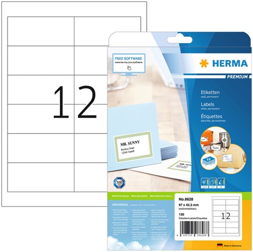 Etiket HERMA 8628 97x42.3mm premium wit 120 stuks