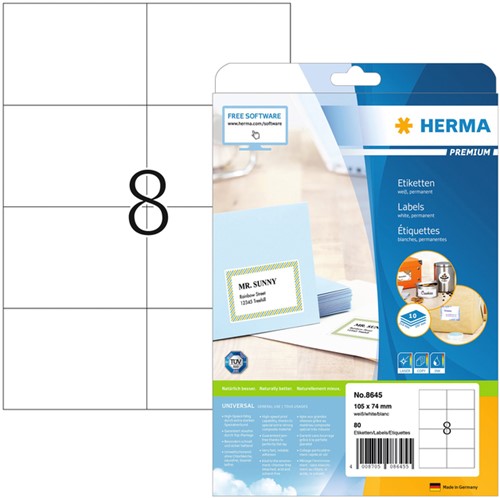 Etiket HERMA 8645 105x74mm premium wit 80 stuks