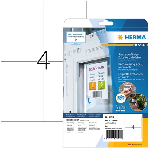 Etiket HERMA 4576 105x148mm folie wit 80 stuks