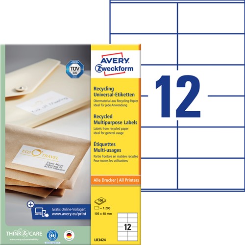 Etiket Avery Zweckform LR3424 105x48mm recycled wit 1200 etiketten-3