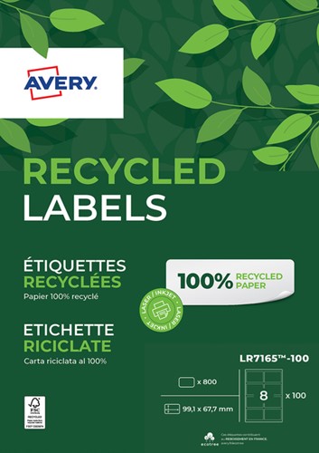 Etiket Avery LR7165-100 99.1x67.7mm recycled wit 800 stuks