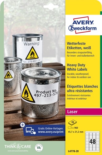 Etiket Avery L4778-20 45.7x21.2mm polyester wit 960 stuks-2