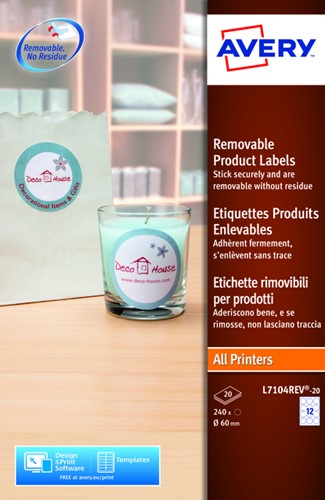 Etiket Avery L7104REV-20 60mm wit 240 stuks