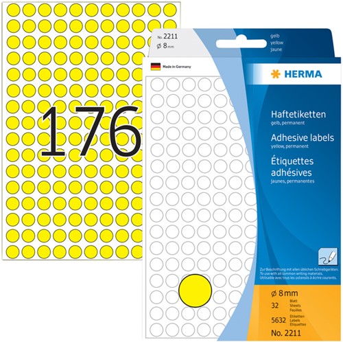 Etiket HERMA 2211 rond 8mm geel 5632 stuks