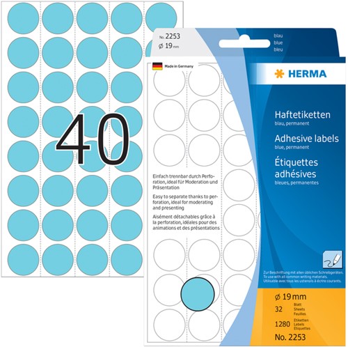 Etiket HERMA 2253 rond 19mm blauw 1280 stuks-2
