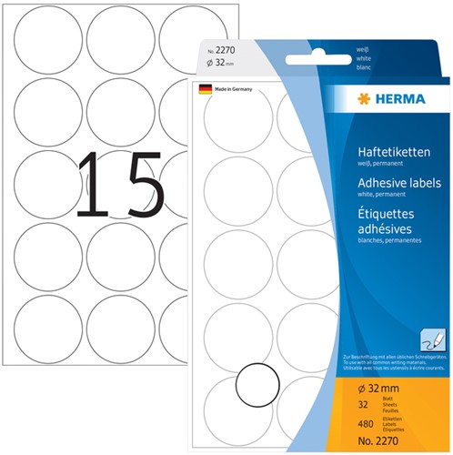 Etiket HERMA 2270 rond 32mm wit 480 stuks-3
