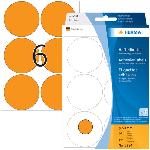 Etiket HERMA 2284 rond 50mm fluor oranje 144 stuks-2