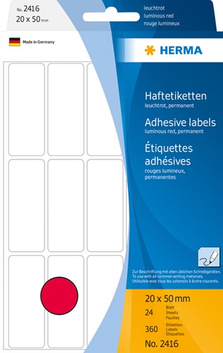 Etiket HERMA 2416 20x50mm fluor rood 360 stuks