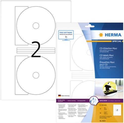 Etiket HERMA 8624 CD 116mm wit opaqua 20 stuks