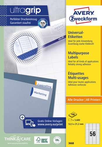 Etiket Avery 3668 52.5x21.2mm wit 5600 stuks