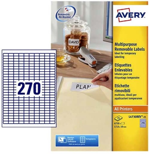 Etiket Avery L4730REV-25 17.8x10mm wit 6750 etiketten