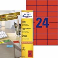 Etiket Avery 3448 70x37mm rood 2400 stuks