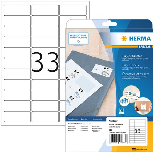 Etiket HERMA 8837 63.5x25.4mm mat wit 825 stuks