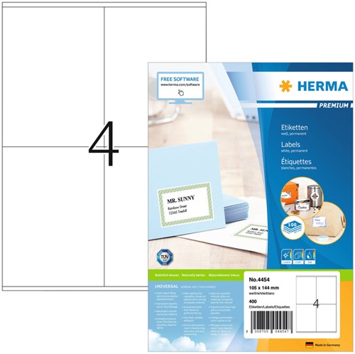 Etiket HERMA 4454 105x144mm premium wit 400 stuks