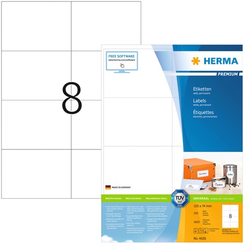 Etiket HERMA 4626 105x74mm premium wit 1600 stuks
