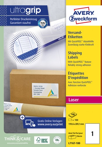 Etiket Avery L7167-100 199.6x289.1mm wit 100 stuks