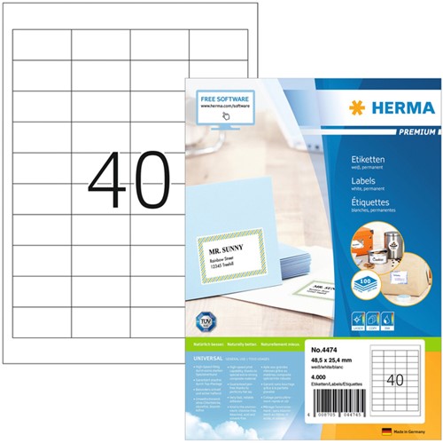 Etiket HERMA 4474 48.5x25.4mm premium wit 4000 stuks