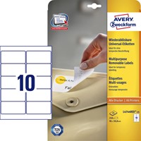 Etiket Avery L4744REV-25 96x50.8mm afneembaar wit 250 stuks