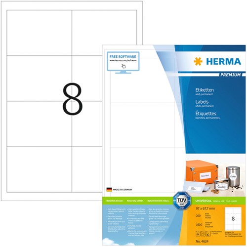 Etiket HERMA 4624 97x67.7mm premium wit 1600 stuks