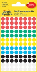 Etiket Avery 3090 rond 8mm assorti 416 stuks