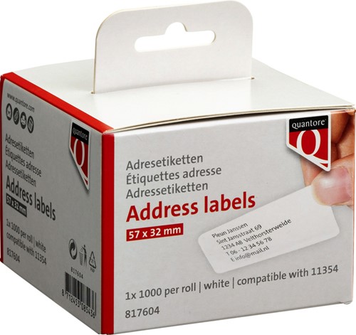Labeletiket Quantore 11354 57mmx32mm adres wit 1000 stuks