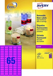 Etiket Avery L7651PF-100 38.1x21.2mm neon roze 6500 etiketten