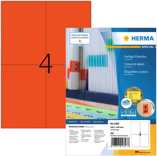 Etiket HERMA 4397 105x148mm A6 rood 400 stuks