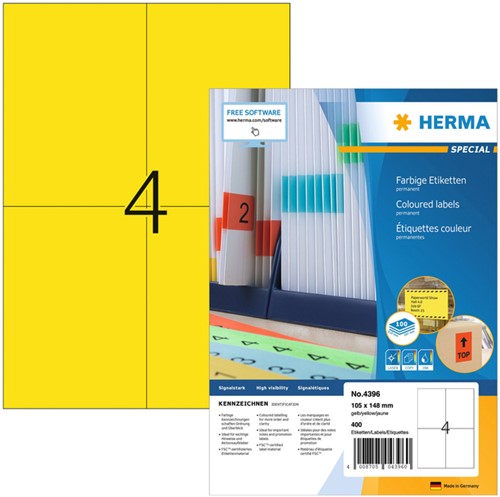 Etiket HERMA 4396 105x148mm A6 geel 400 stuks