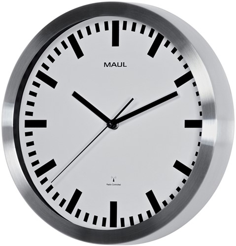 Wandklok MAUL Pilot RC Ø305x45mm aluminium frame wit incl. batterij-2