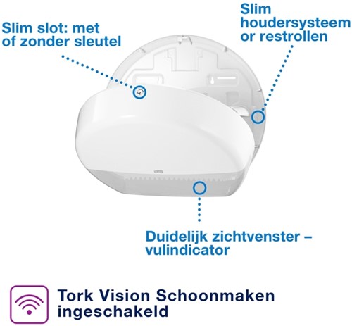 Toiletpapierdispenser Tork T1 Elevation jumbo wit 554000-3