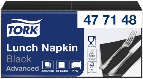 Lunchservet Tork Advanced 1/4 vouw 2-laags 328x325mm 200 vel zwart 477148
