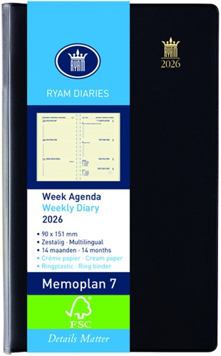 Agenda 2026 Ryam Memoplan 7 Suprema 7dagen/2pagina's ringplastic assorti-2
