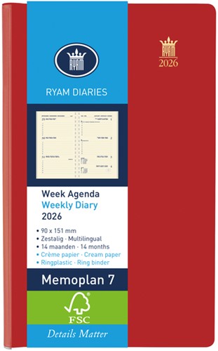 Agenda 2026 Ryam Memoplan 7 Suprema 7dagen/2pagina's ringplastic assorti-3