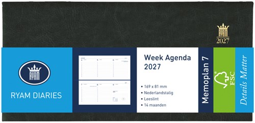 Agenda 2027 Ryam Memoplan 7 Mundior Suprema 7dagen/2pagina's landscape zwart