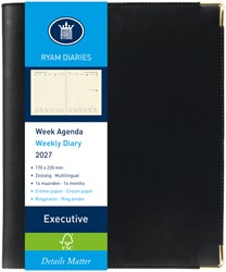 Agenda 2027 Ryam Executive Nappa 7dagen/2pagina's ringplastic zwart