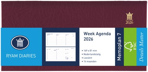 Agenda 2026 Ryam Memoplan 7 Suprema 7dagen/2pagina's landscape bordeaux