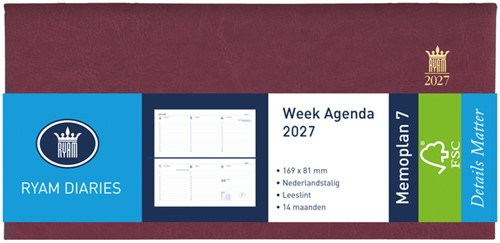 Agenda 2027 Ryam Memoplan 7 Mundior 7dagen/2pagina's landscape bordeaux